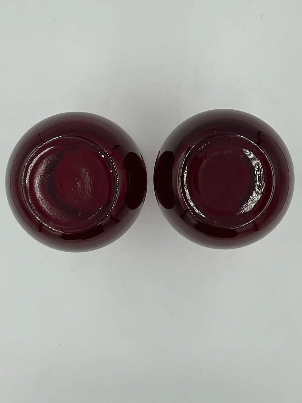 Vintage Anchor Hocking Royal Ruby Red Optic Swirl Ball Vases Set of 2